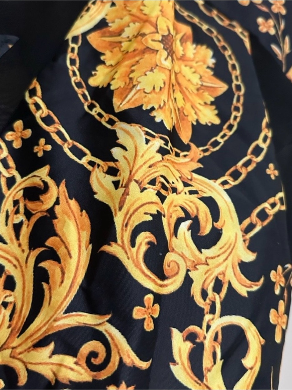 Fashion Nova Black and Gold Baroque One-Piece Swimsuit - Picture 4 of 7